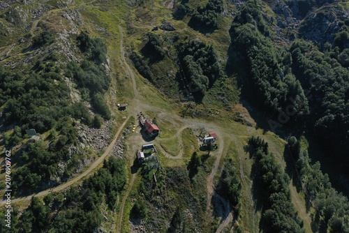 Aerial view of Mount La Nuda from the side of the province of Reggio Emilia near the Cerreto Pass in the Apennine Mountains. Cerreto Laghi, Reggio Emilia, Italy 
