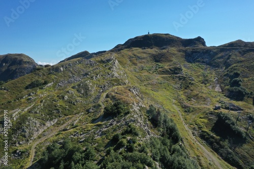 Aerial view of Mount La Nuda from the side of the province of Reggio Emilia near the Cerreto Pass in the Apennine Mountains. Cerreto Laghi, Reggio Emilia, Italy 