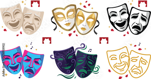 Konstfotografi Theater comedy and tragedy masks collection featuring classic, carnival, luxury,