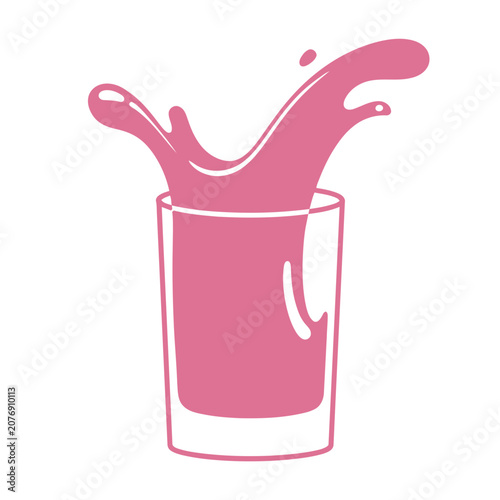 Pink drink splash in glass vector illustration