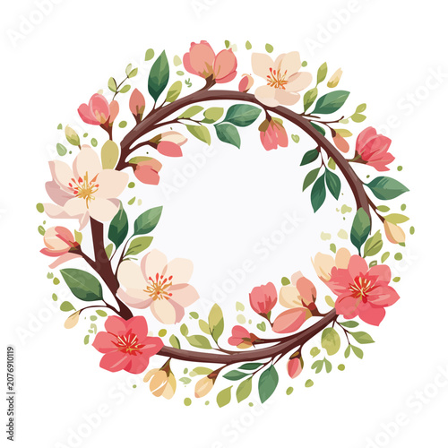Pink and peach floral wreath vector illustration