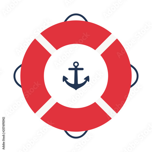 Red and white lifebuoy with blue anchor icon