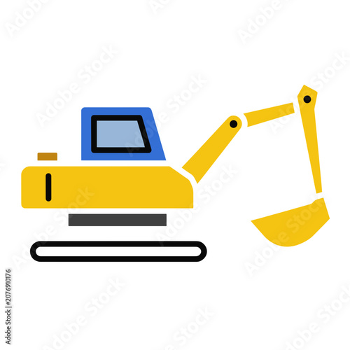 Yellow Excavator Flat Vector Icon
