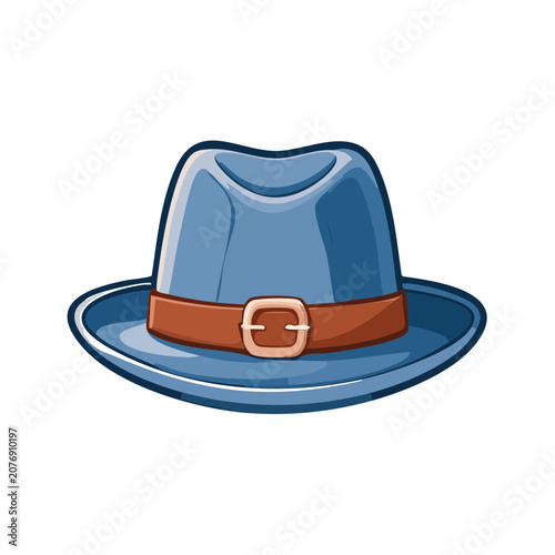Blue Fedora Hat with Brown Band Vector Illustration