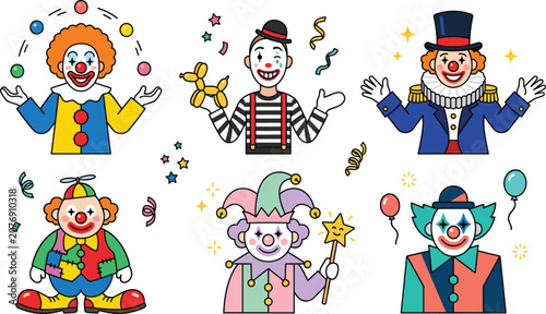 Foto Circus clown and jester character collection featuring carnival performers enter