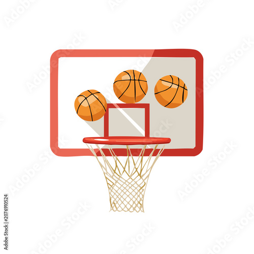 Basketball Hoop with Balls Flat Vector Illustration