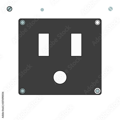 Black light switch plate with two switches and screws