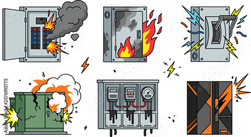 Konstfotografi Electrical hazard and circuit breaker failure collection featuring power panel f