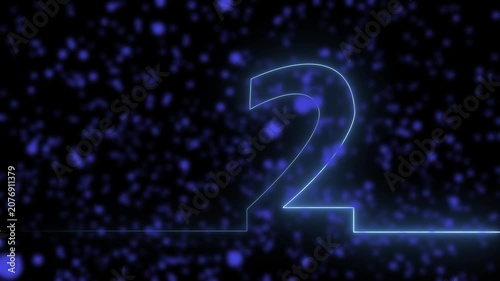 Futuristic Neon Blue Number Two Glowing Line Animation with Dynamic Saber Effects and Sparkling Particle Snow Background