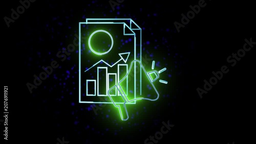 Financial business report and profit growth concept with glowing neon dollar sign and data chart graph.
