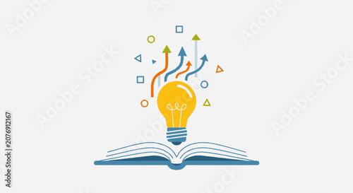 Hand-drawn flat graphic illustration of an open blue book with pages s