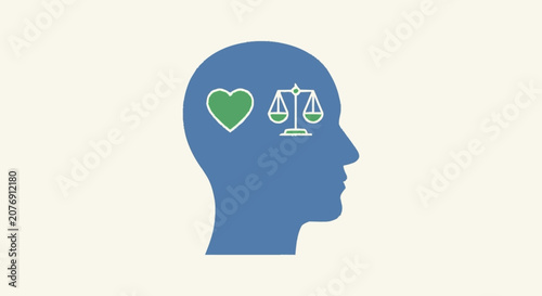 Hand-drawn flat graphic illustration of the right side of a blue head 
