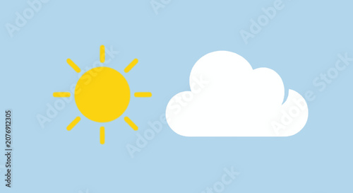Hand-drawn flat graphic illustration of a minimalist yellow sun icon w