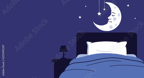 Abstract flat graphic illustration featuring dark blue silhouettes of 
