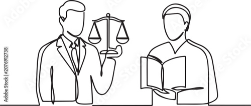Tableau sur toile A prosecutor and lawyer holding scales of justice and a book of justice