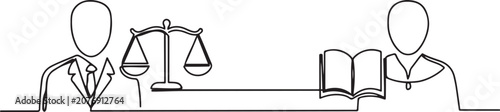 Valokuva A prosecutor and lawyer holding scales of justice and a book of justice