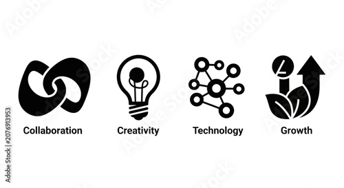 Collaboration, Creativity, Technology, Growth Icons: Business Concepts