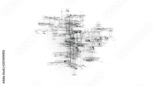 Abstract geometric network structure on white background for design