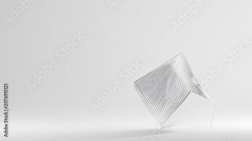 Abstract white geometric form floating on white background for design