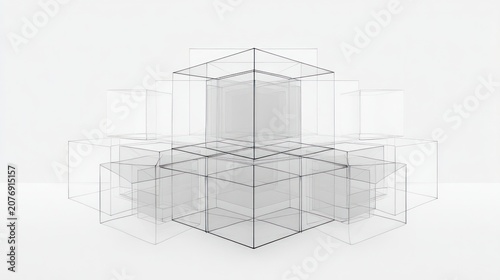 Abstract geometric cubes in a clean white space with perspective