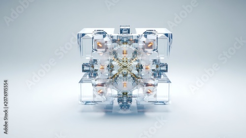 Abstract crystal structure geometric composition with transparent elements