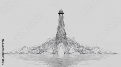 Abstract tower structure against clear sky with reflections and copy space