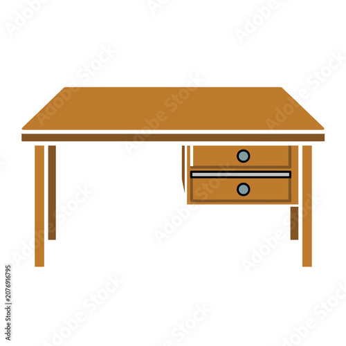 Flat vector illustration of a wooden desk with drawers
