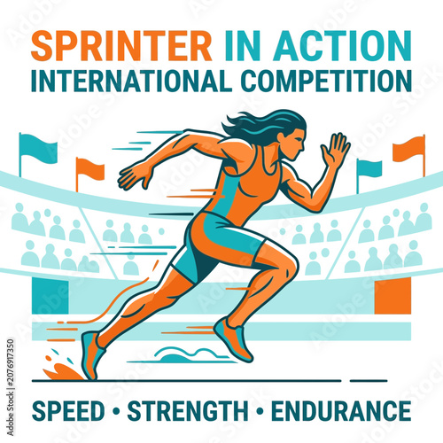 Dynamic Sprinter Race In International Competition Running Fast Focused Athlete