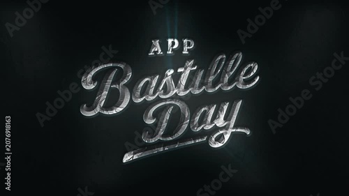 Happy Bastille Day 3D Chrome Text Animation with Cinematic Light Reveal