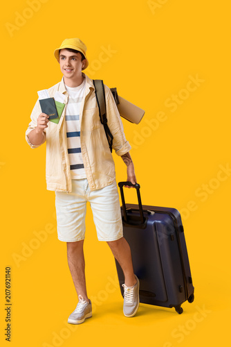 Male tourist with passports...