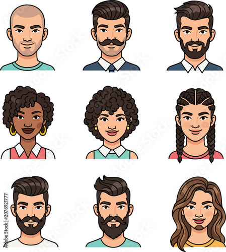 Portrait of a handsome young man with a beard and mustache cartoon