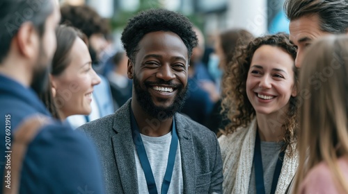 Business attendees gather at a conference to build relationships, attend presentations, and collaborate with industry professionals.