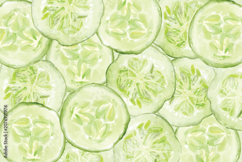 Sliced cucumber in watercolor pattern