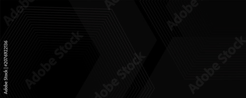 Abstract Black Geometric Hexagon Background with Dark Minimal Line Pattern
