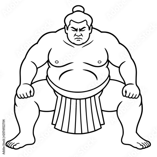 Fotografie Sumo Wrestler Front View Vector Line Art Illustration Isolated on White Backgrou