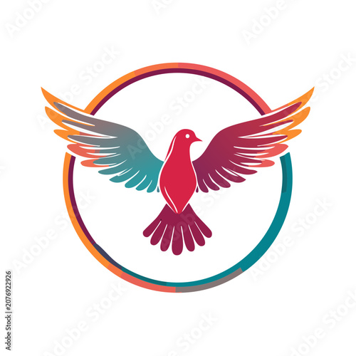 Colorful bird in flight with circular frame vector