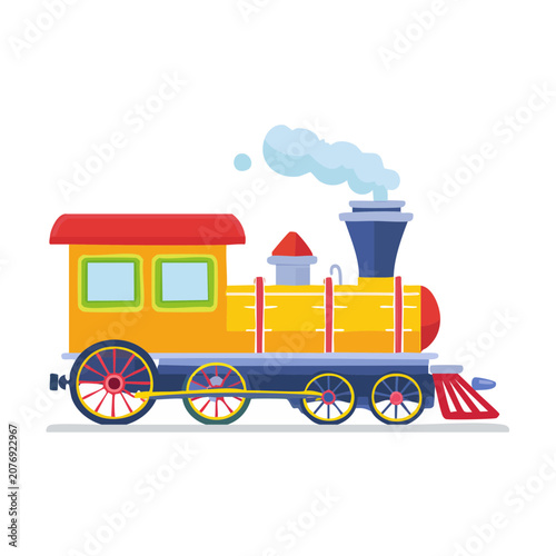Colorful cartoon steam locomotive vector illustration