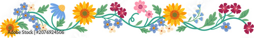 Floral border with sunflowers and blue flowers