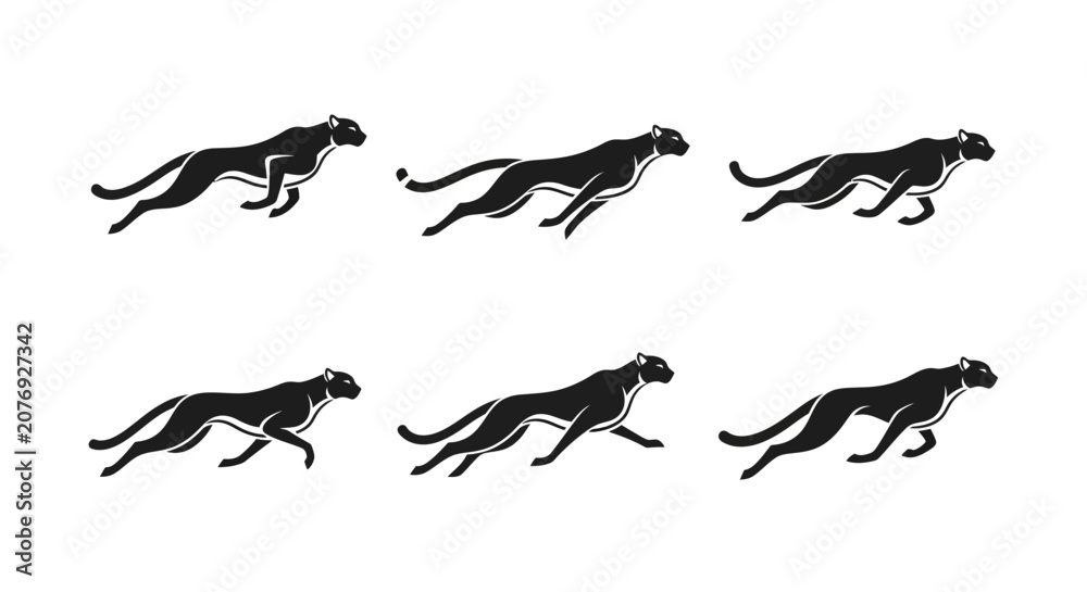 Fototapeta premium Black Panther Silhouette Animation Sequence on White Background