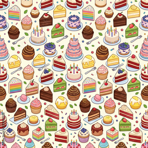 Assorted Dessert Cakes and Pastries Pattern.