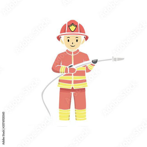 Cartoon firefighter holding hose with transparent background