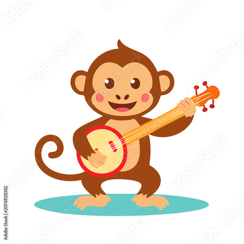 Cartoon monkey playing a banjo vector illustration