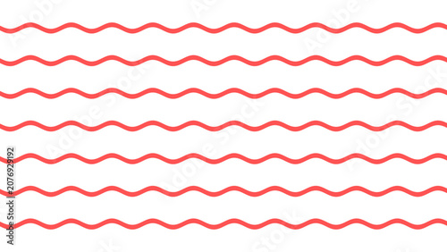 Valokuva Seamless pattern of horizontal red wavy lines on a plain white background, repea