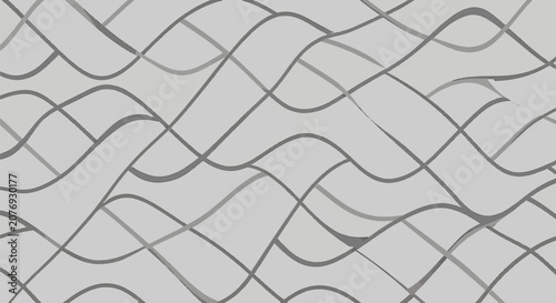 Seamless light gray abstract background featuring a pattern of intersecting wavy lines and curved ribbons in various shades of monochrome gray and slate for modern design.
