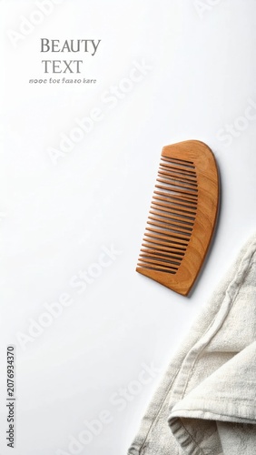 Wooden hair comb and soft towel for morning hygiene routine, skincare and wellness spa treatment, natural grooming accessories, bathroom essentials