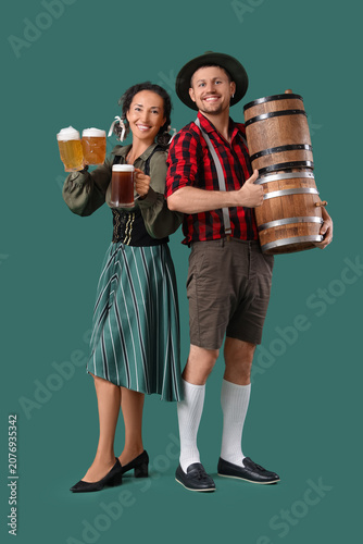 Happy mature waiters in tra...