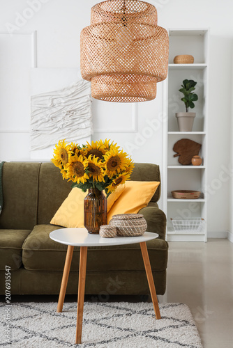 Stylish living room with gr...