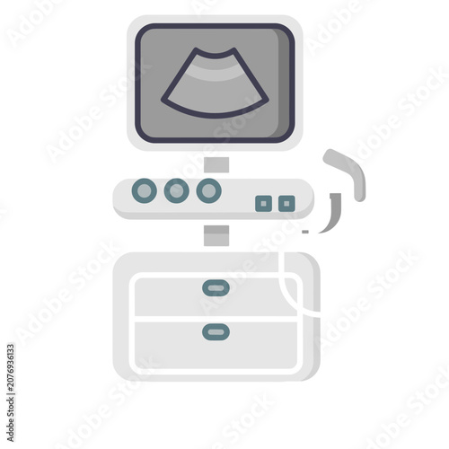Flat icon of ultrasound machine with monitor and probe