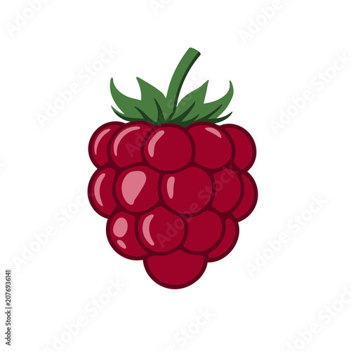 Flat illustration of a raspberry with green leaves