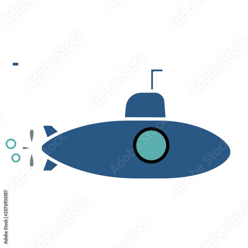 Flat vector icon of a submarine with bubbles